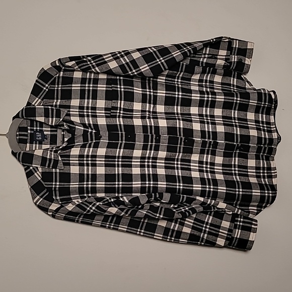 Gap Black Plaid Flannel Sz S Dark Academia Grunge Oversized Indie - Picture 2 of 8